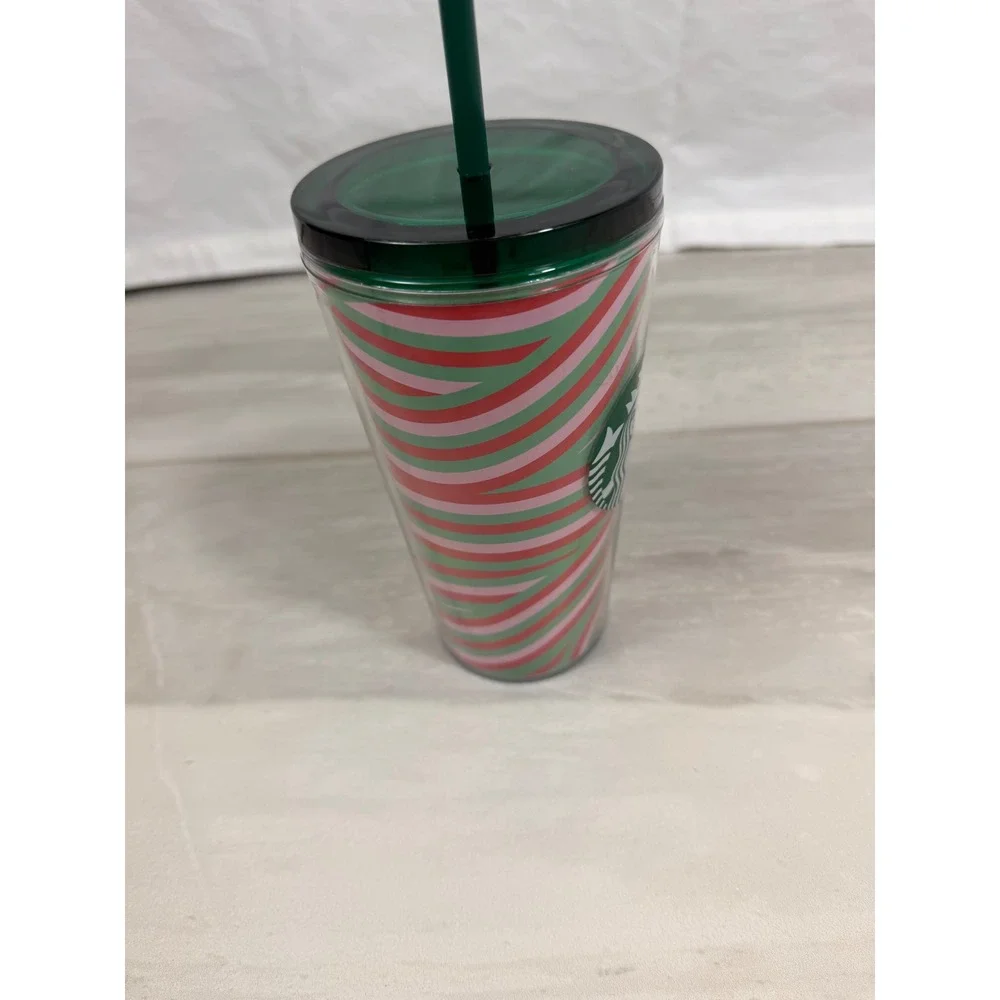 Starbucks 2024 Holiday Swirl Stripe 16oz Cold Cup Tumbler Pink Green Red Siren